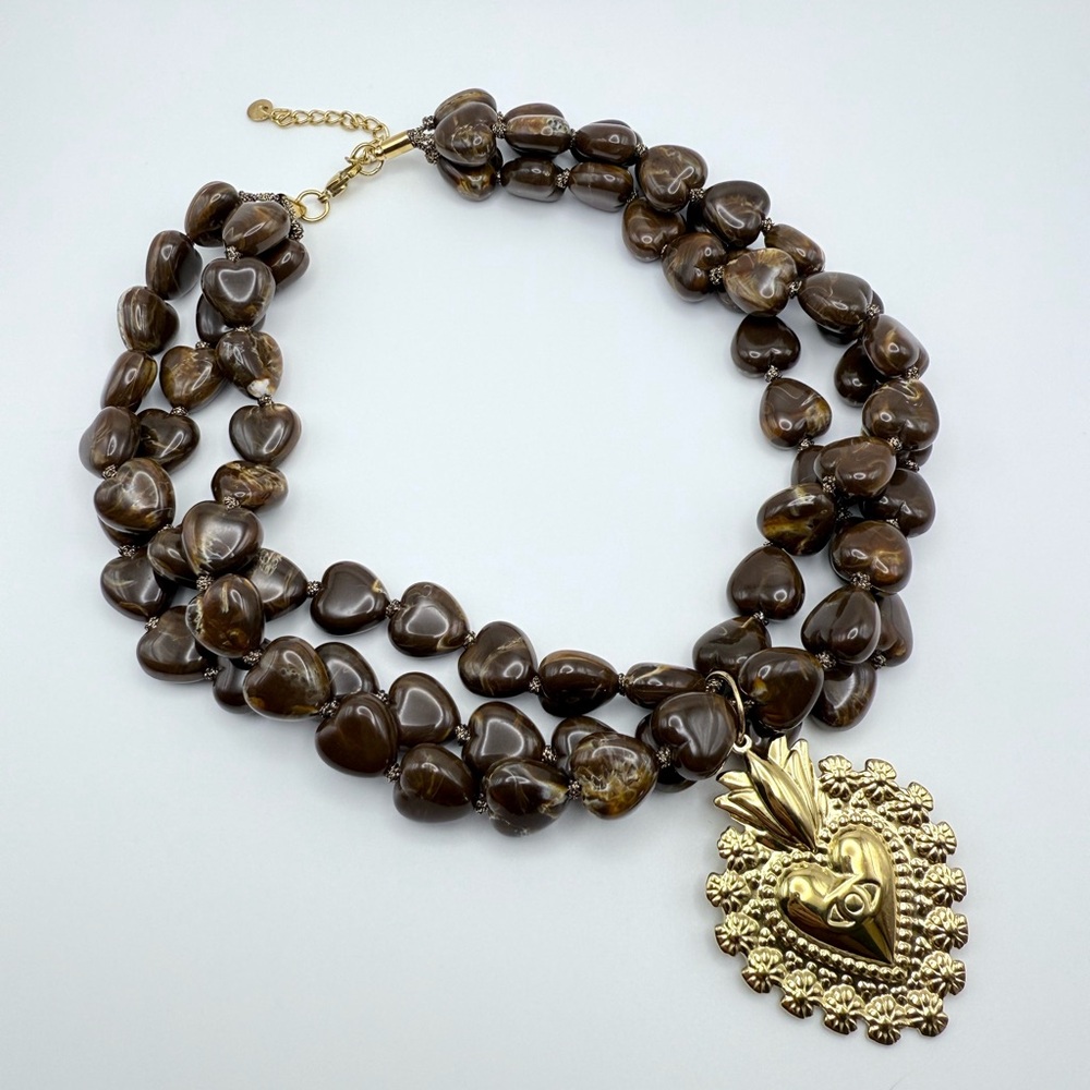 Gold and Brown Heart Pendant Necklace